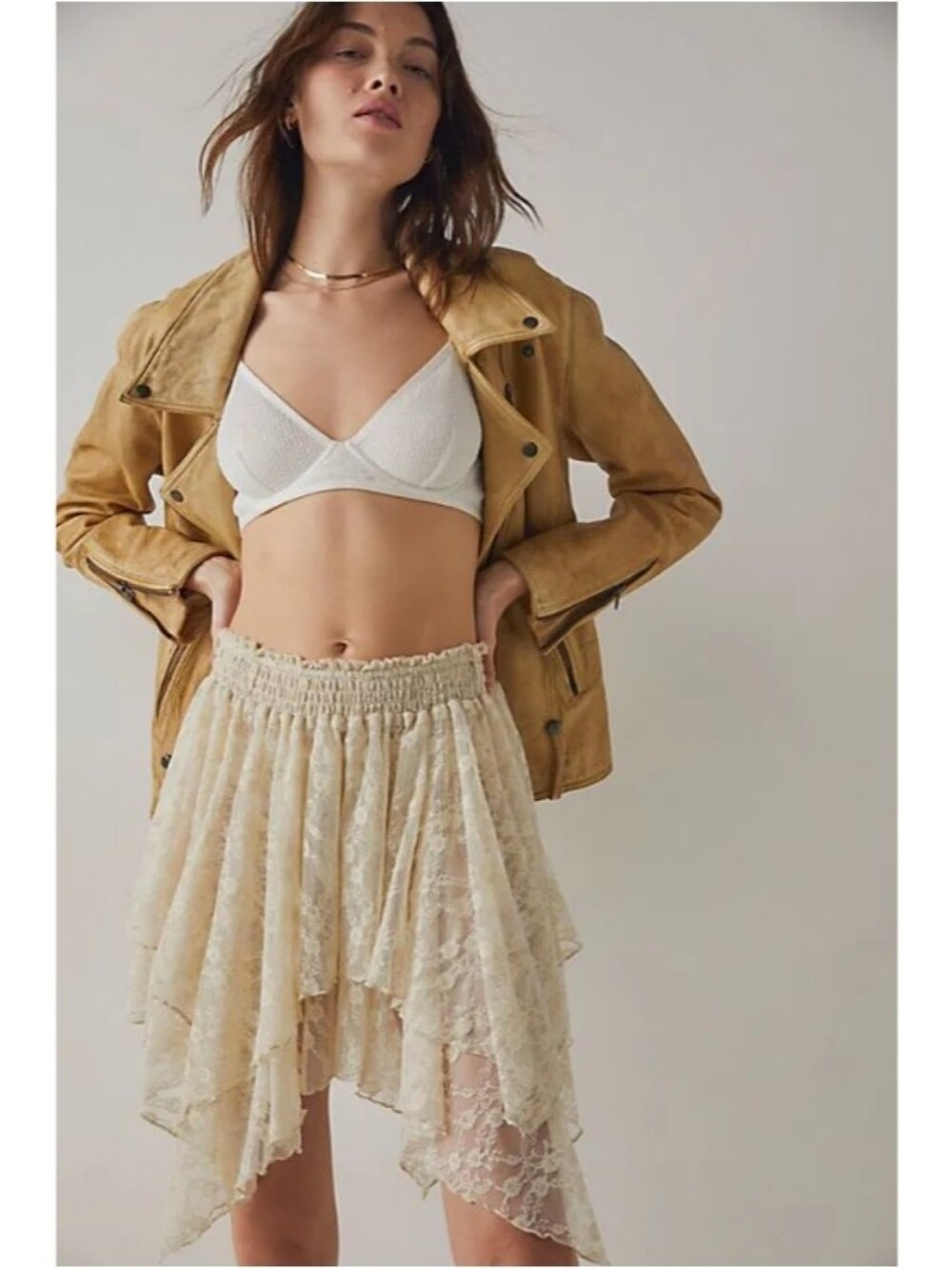 Intimately Free People Golden Evening Half Slip Lace Skirt Tea Nwt